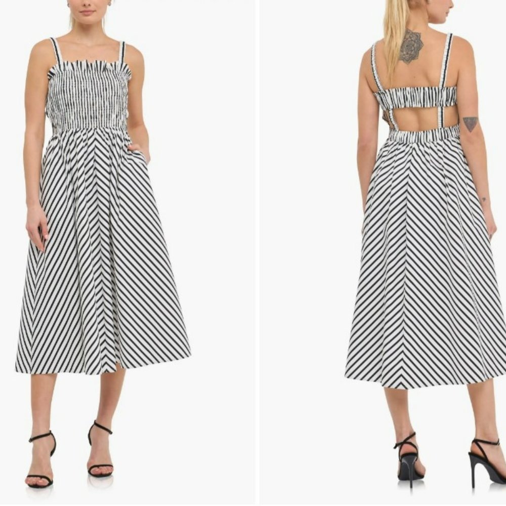 English Factory  - Stripe Smocked Midi Sundress